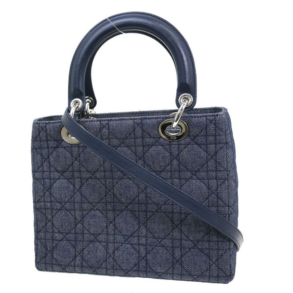 Christian Dior Lady Dior Bag Denim Blue Canvas Handbag - Picture 2 of 7